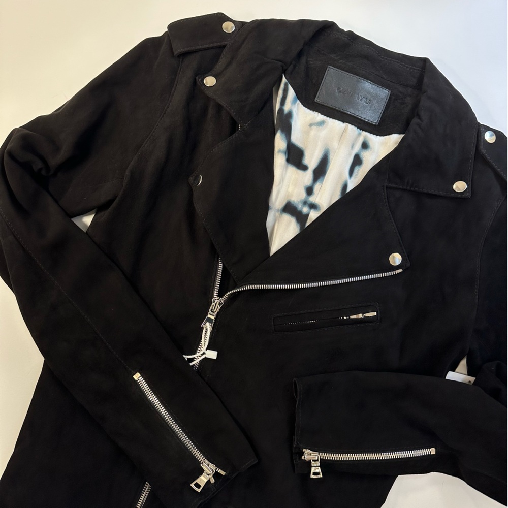 NWOT Black Suede Cat Wu Leather Jacket